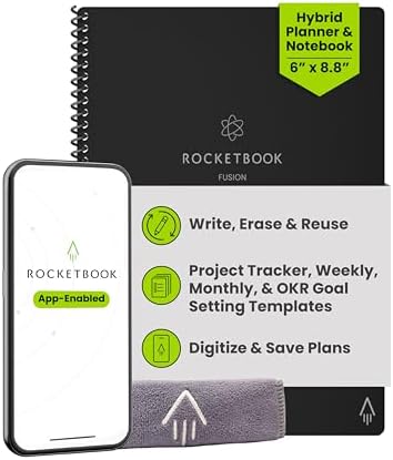 Rocketbook Fusion Hybrid Reusable Planner Notebook, Executive 6x8.8, Black