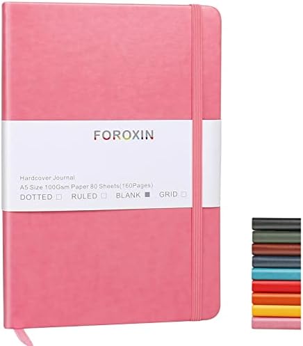 Blank Journal Notebook, (Pink), 160 Pages, Medium 8.3x5.7 inches - 100 gsm Thick Paper, Hardcover