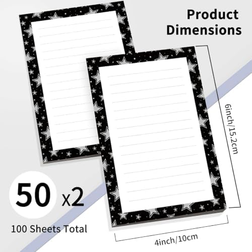 2 Pack Lined Sticky Notes 4x6 in, Cute Self-Stick Notepads with Lines, Large Memo Pads Strong Adhesive for Office, Home Black Stats