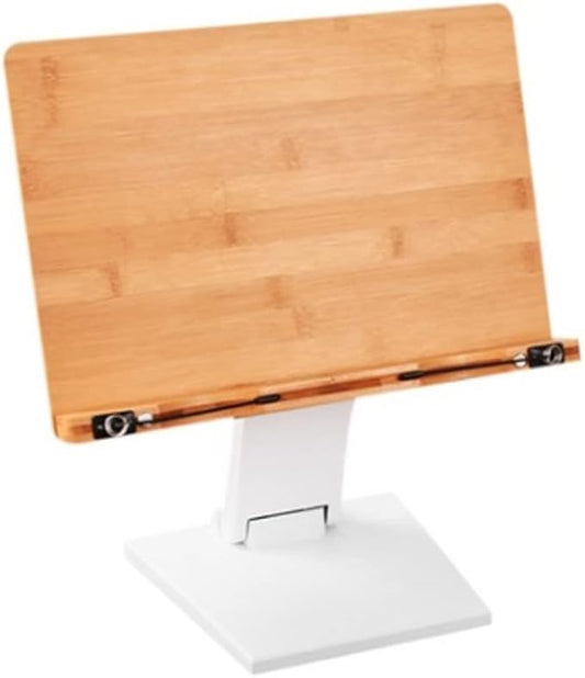 RD150 Wooden Book Stand Reading Rest Bookrest Cookbook Laptop Holder for Textbook Music Score Desk Laptop Height Adjustable 270° Angle Adjustable White (White)