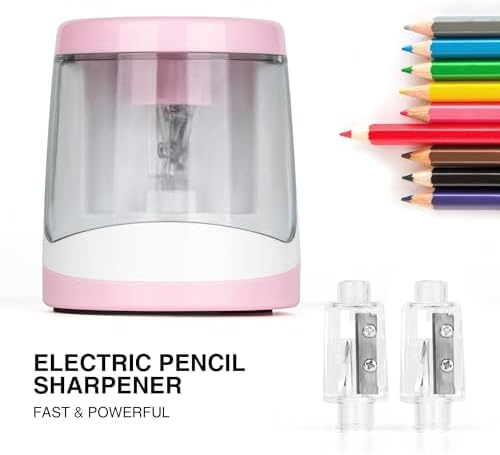 Electric Pencil Sharpener Powered by Battery Powerful Stall-Free Motor,Compact Manual Pencil Sharpener for Kids, High Capacity Shavings Tray,Affordable Gift, for Pencils (6-8mm)