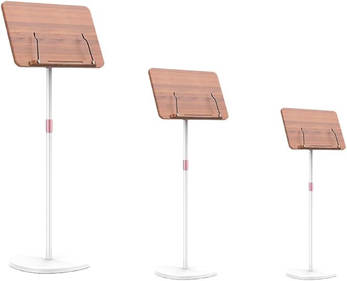 Adjustable Standing Book Stand,Book Reading Stands,Wood Music Sheet，Podium& Bible& Cookbooks Display Stands.Goodbye to Head Down Fatigue Adjustable Viewing Angle (White, 63in)