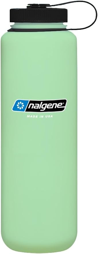 Nalgene 48 oz Wide Mouth Silo Water Bottle, Glow Green | BPA-Free, Durable & Lightweight, Leak Proof, Dishwasher Safe, Large Reusable Plastic Bottle for Hiking, Gym, Work & Travel