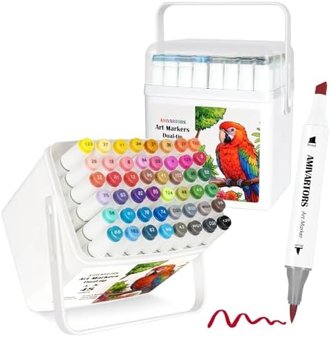 Alcohol Markers Brush Tip, 48 Colors Dual-Tip Artist Markers, Brush & Chisel, 3.5g Large-Capacity Ink, with Kickstand Case, For Adult Coloring, Sketching, Design, Comics and Gifts