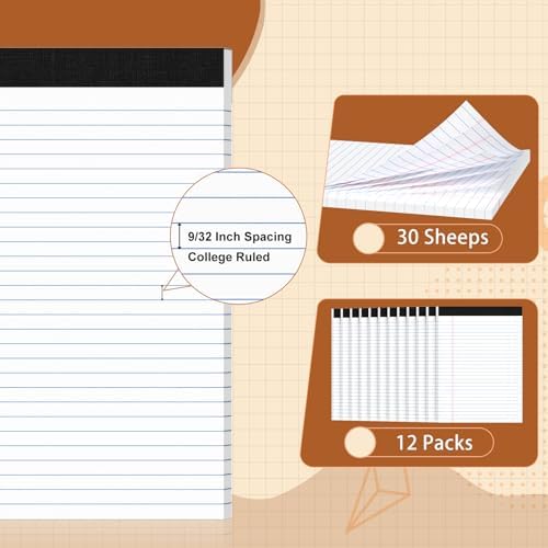 Legal Pads 8.5 X11.75, Narrow Ruled Notepads, 12 Pack White Legal Pads