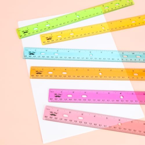 Mr. Pen- Transparent Rulers with Holes for Three-Ring Binders, 12", 6 Pack