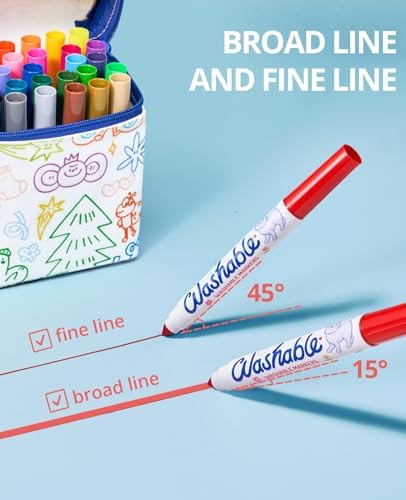 JoyCat 30 Colors Washable Broad Line Markers for Kids with DIY Fabric Bag