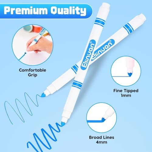 Ellinjan 256 Count Washable Markers Bulk, 16 Assorted Colors, Colored Thin Marker with Conical Tip, Washable Markers for Kids, Bulk Marker for Classroom, School Art Supplies for Students Teachers