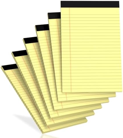 6 pcs Note Pads Legal Pads 5x8, Notebook College Ruled, Yellow Notepads
