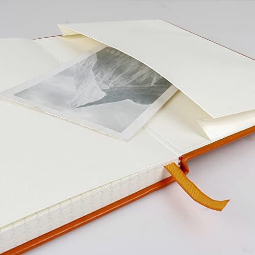 Grid Journal Bullet Notebook - Orange Leather Cover, 8.3 x 5.7Inch, 160 Pages, 100gsm Paper, Hardcover with Inner Pocket, Elastic Closure and Ribbon Bookmark, Great for Women and Men