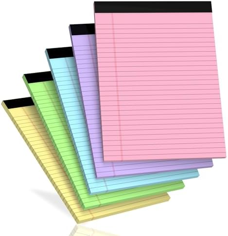 5 pcs Legal Pads 8.5 x 11 Note Pads, Colored Legal Notepads 8.5 x 11