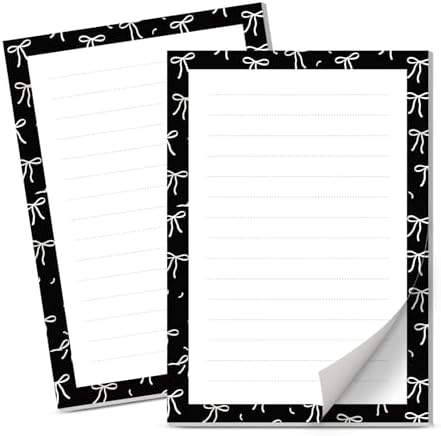 Lined Sticky Notes 4x6 in, 2 Pack Large Cute Notepads with Lines Self-Stick Note Pad, Funny Memo Pads Strong Adhesive for Office, Home Black White Bowtie