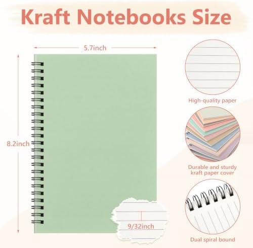Fuutreo 12 Pcs Spiral Notebook for Work A5 8.3 x 5.7 Inch College Ruled Spiral Journal Notebook Kraft Cover Ruled Paper, 12 Color, 60 Sheets, 120 Pages for Office School(Soft Color,Classic)