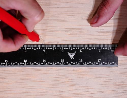 PEC Tools 18" Black Chrome Metal Ruler, Rigid, 4R Graduation, Easy to Read