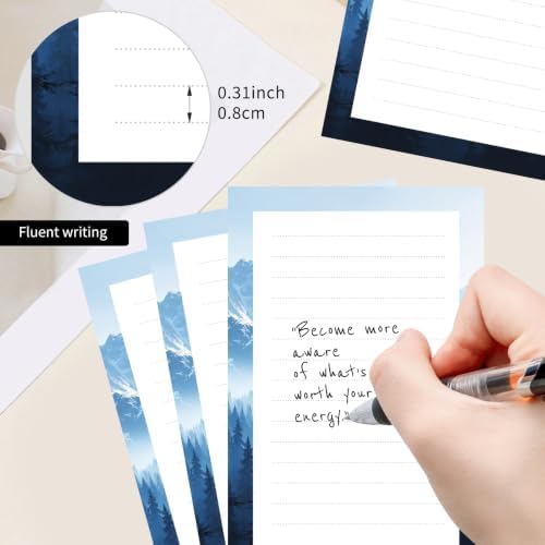 2 Pack Lined Sticky Notes 4x6 in, Cute Self-Stick Notepads with Lines, Large Memo Pads Strong Adhesive for Office, Home Blue Cute Mountain