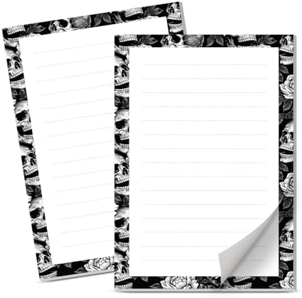 Lined Sticky Notes 4x6 in, 2 Pack Large Cute Notepads with Lines Self-Stick Note Pad, Funny Memo Pads Strong Adhesive for Office, Home Black Cute Flower Skulls