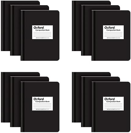 Oxford Composition Notebook 12 Pack, School Supplies, Notebooks for School, Writing Journals, College Ruled Paper, Note Taking Book, 7.5 x 9.75 Inches, 80 Sheets, Black Covers (63945)