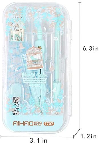 LABANCA 8 Pcs Compass Set with Protractor for Math Geometry Set Drawing Compass, Rulers, Pencil, Eraser Green