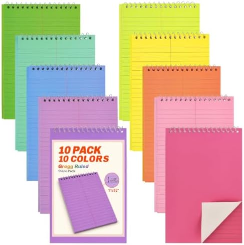 10 Pack Steno Pads 6 x 9, 10 Colors Paper Top Spiral Notebooks