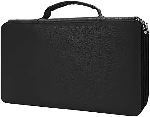 Vomgomfom 300 Slots Marker Bag, 4-Layer Zipper Portable Art Supply Organizer, PU Leather Large Capacity Marker Case Holds 100 Markers or 300 Colored Pencils with Handle (Black)