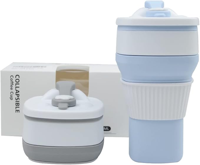 2 Pack Collapsible Coffee Cups Travel Mugs with Leakproof Lids for Hot & Cold Drinks – 10oz (300ml)