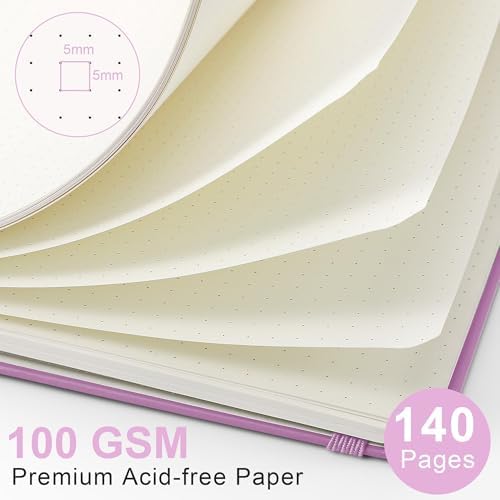 RETTACY Dotted Journal Notebook, 140 Pages, A5 Medium Size (5.7'' x 8.3'')