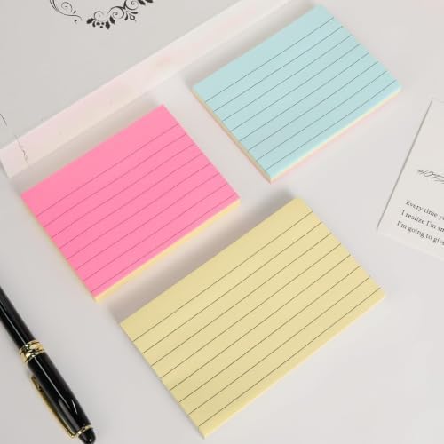 MOLOPPO Lined Sticky Notes 4x6 in, 100 Sheets, 5 Colors