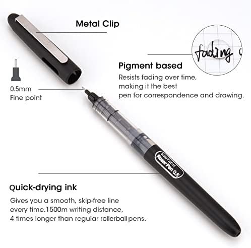 WRITECH Liquid Ink RollerBall Pens Quick Dry Ink 0.5 mm Extra Fine Point Pens 8 Pcs Rollering Pens Assorted Colors Ink for Writing, Taking Notes & Sketching (Multicolor)