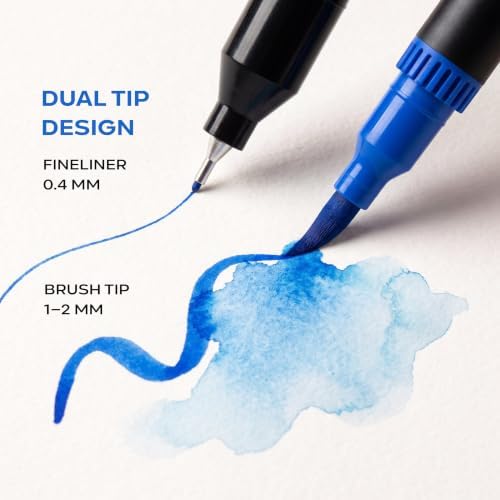 120 Watercolor Markers Set | Water Color Pens with Brush & Fineliner, Water-Based Art Markers | Dual Tip Markers for Adult Coloring, Lettering, Calligraphy, Sketching, Journaling & Illustration