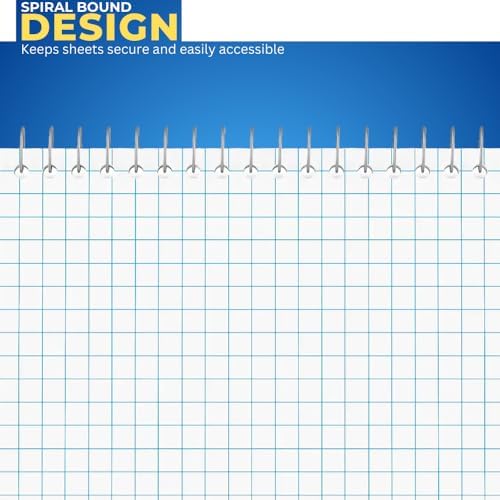 1InTheOffice Steno Pads Spiral 6x9 Quad Ruled, Graphing Paper Notebook Spiral, Top Bound, Graph Ruled, White, 80 Sheets, (6 Pads/Pack)