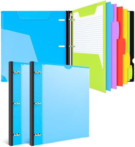 INFUN All-in-one Telescoping Binder Notebook - 2PCS, Refillable 3 Ring Notebook Binder with 1 plastic movable pocket folder,5 plastic subject dividers and graph paper and college ruled paper - Blue