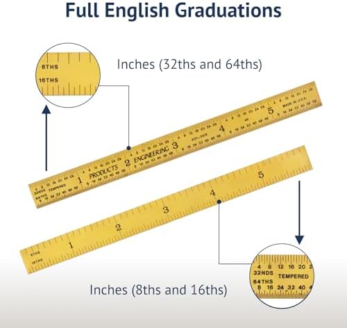 PEC Tools 6" TiN Coated Metal Ruler, Flexible, 4R Graduation, Long-Wearing