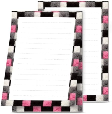 2 Pack Lined Sticky Notes 4x6 in, Cute Self-Stick Notepads with Lines, Large Memo Pads Strong Adhesive for Office, Home Black White Grey Plaid