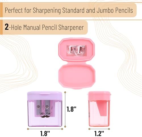 Mr. Pen- Manual Pencil Sharpener, 6 Pack, Colorful, Dual Holes | Compatible with Standard and Jumbo Pencils, Snap-on Lid, Colored Handheld Pencil Sharpener for Artists, Classroom