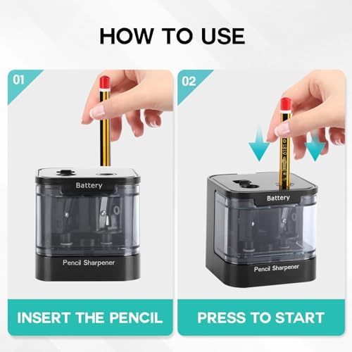 Eagle Electric Pencil Sharpener, Dual Holes, Battery Powered for School/Office/Art, 5s Fast Sharpening, Portable w/Large Shaving Tray & Replaceable Blades, for 6-12 mm Pencils (Black)
