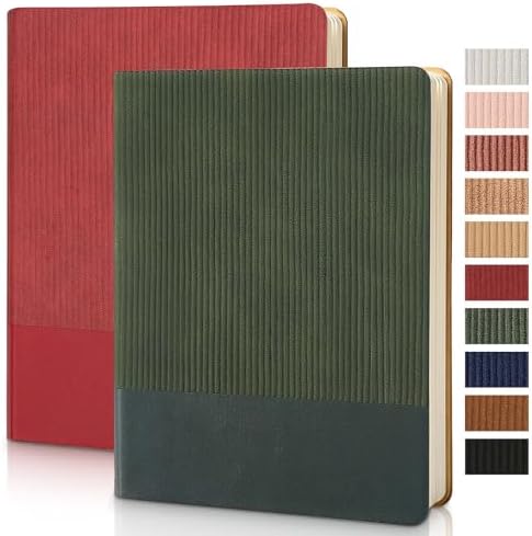 Lined Journal Notebook for Work College Ruled Note Book 7.2"x9.6" B5 PU Leather Daily Journaling 160 Pages for Women Men Writing Home School Supplies Business (Red/Darkgreen)