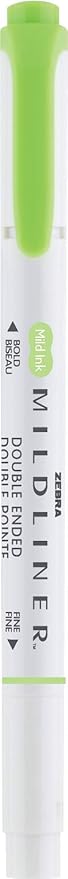 Zebra Pen Mildliner Dual-Tip Highlighters, Broad and Fine Tips, Ideal for Bible Highlighting, No Bleed, School Supplies, Teacher Supplies, and Office Supplies, Mild Green Ink, 12-Pack (78140upc)