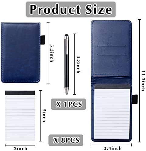 10Pcs Mini Pocket Notepad Holder Set,Durable Cover,Refillable,Leather Pocket Notebook with Pen,8Pcs 3"x5" Memo Book Refills with 30 Lined Paper Per Note Pad,Leather Notepad Pocket Business Notebook (Blue)