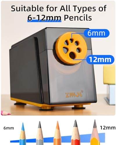 ZMOL Electric Pencil Sharpener,Heavy Duty for Classroom, 6-12mm, Black