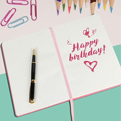 Grid Journal Bullet Notebook - Pink Leather Cover, 8.3 x 5.7Inch, 160 Pages, 100gsm Paper, Hardcover with Inner Pocket, Elastic Closure and Ribbon Bookmark, Great for Women and Men