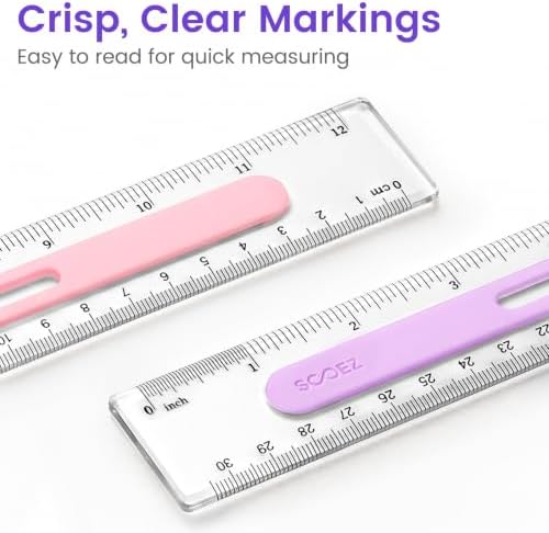 Sooez 6 Pack Ruler 12 Inch, Anti-Slip Clear Rulers for Kids School, Pastels