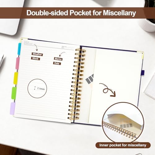 Hardcover Spiral Notebook Journal with Removable Dividers Tabs
