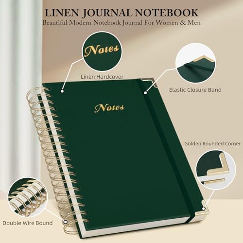 Spiral Notebook Journal, 328 Pages Linen Hardcover College Ruled Notebook, Lined Thick Journals for Women Men, B5 Thick Spiral Journal for Writing, 100GSM Paper, Cute Notebooks for Work School