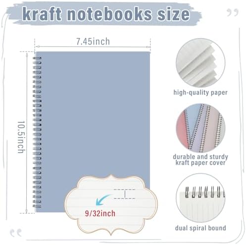 Fuutreo 6 Pack Spiral Notebook 10.5x7.45 Notebook,Elegant Color,Taro Color