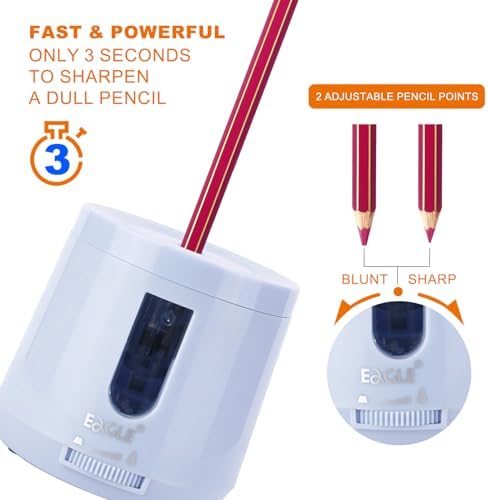 Eagle Pencil Sharpener-Battery/USB Operated, Electric Sharpener with High Capacity, Auto Stop Function, Adjustable Pencil Points-Perfect for Standard Pencils(Blue)