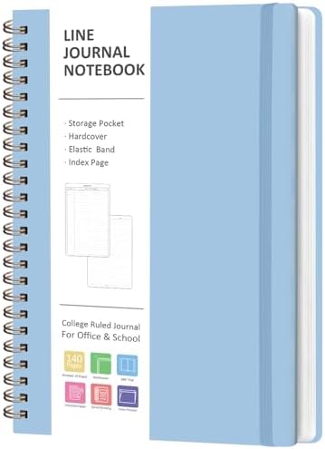 A5 Lined Spiral Journal Notebook, 146 Pages Hardcover Notebook with 100 GSM Thick Paper, Inner Pocket & Elastic Closure, 5.7" x 7.9", Notebooks for Work, School, College, Office, Journaling & Note Taking