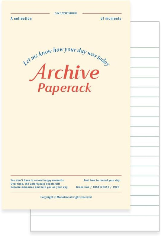 Monolike Archive Paperback Line Notebook - 02. Ivory_Design note, Mini note, Simple note, Notebook, 192 Pages, 4.13x6.69