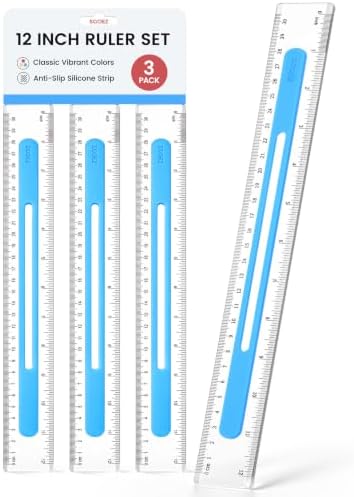Sooez 3 Pack Ruler 12 Inch, Anti-Slip Clear Rulers for Kids School, Blue