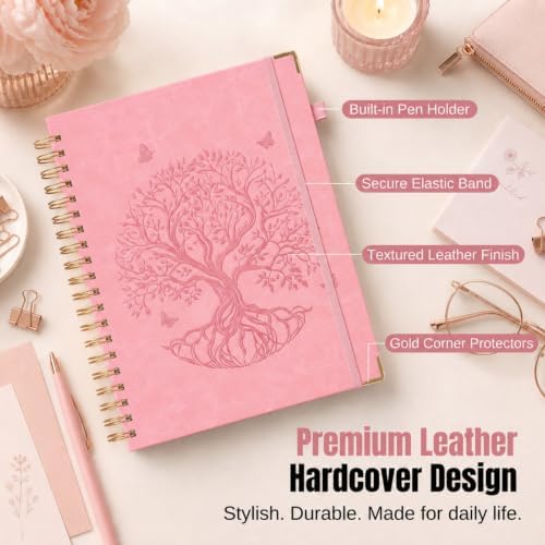 5 Subject Notebook College Ruled, Hardcover Leather Spiral Notebook Journal