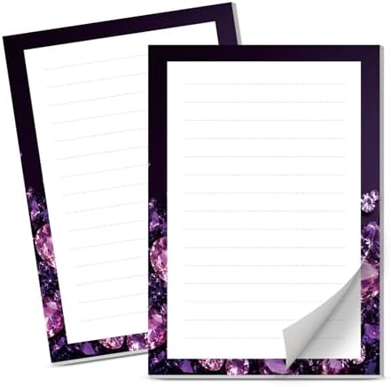 Lined Sticky Notes 4x6 in, 2 Pack Large Cute Notepads with Lines Self-Stick Note Pad, Funny Memo Pads Strong Adhesive for Office, Home Purple Glitter Diamond